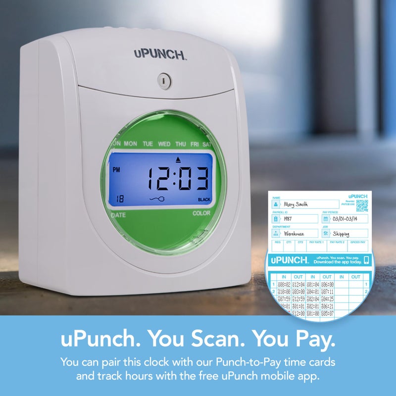 uPunch HN3500 Advanced Time Clock Bundle for Small Business: Complete Employee Time Tracking System with 100 Time Cards, 2 Racks, 2 Ribbons, and 6 Keys - Image 4